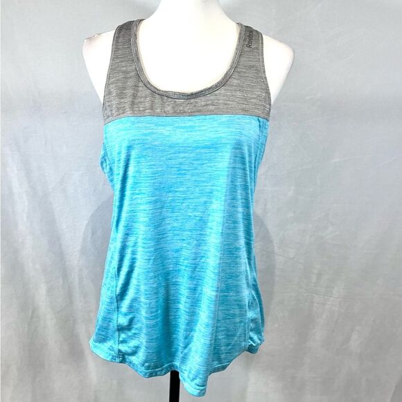 Reebok ice blue and gray color block split racerback logo active tank size large - Picture 2 of 7
